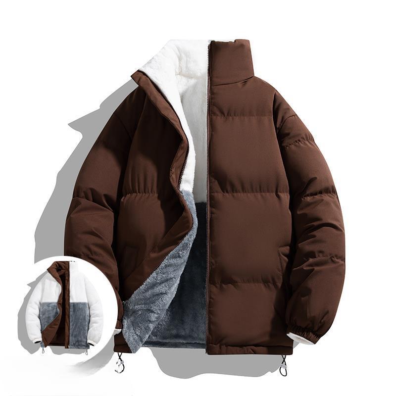 Lamb Wool Jacket Men's Autumn and Winter Stand-up Collar Cotton Clothes New Boys' Winter Clothes Piled Thickened Bread Cotton-padded Clothes