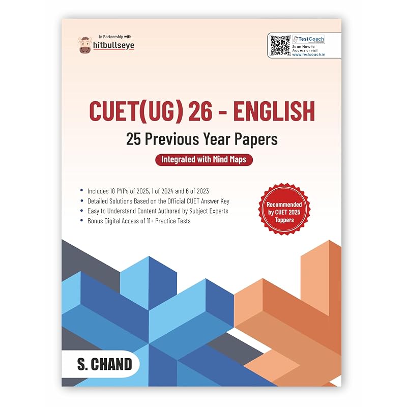 CUET UG English PYP Book 2026 for Entrance Exam Prep Integrated with Mind Maps Previous Year Question Paper PYQ Grammar, Best PYQ Solution, A
