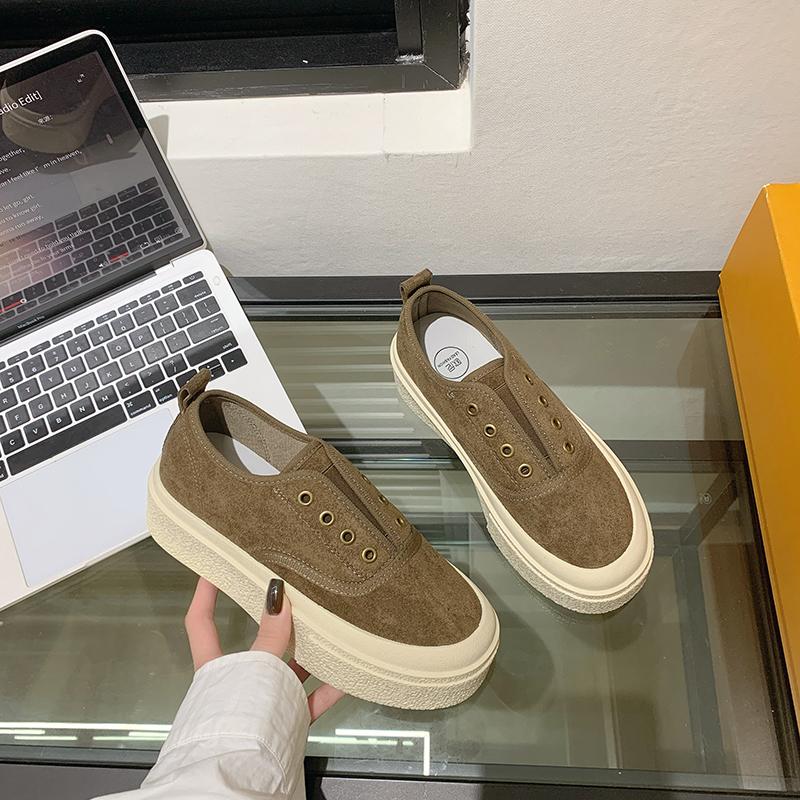 Fashion Spring New Casual Sports Shoes Women's Round Head Deep Mouth Suede Thick Sole Anti-slip Wear-resistant Single Shoes