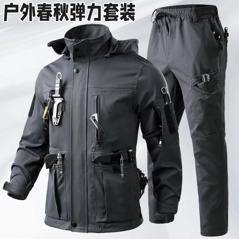 Mens Tactical Camo Outdoor Workwear Set Breathable Durable Hiking Camping Fishing Fitness Fall