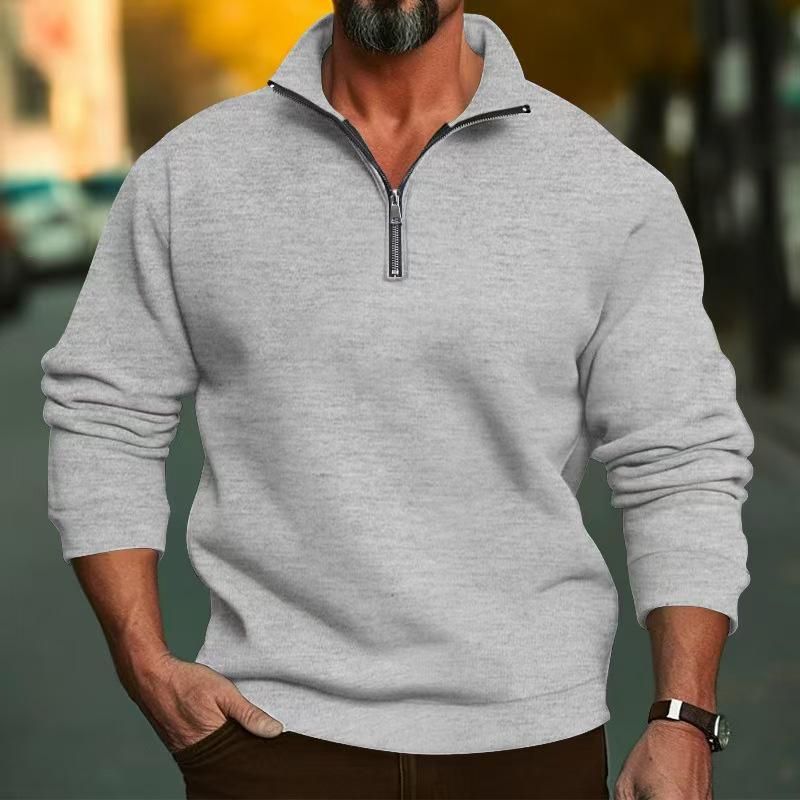 2026 CrossTUME Men's Autumn/Winter Solid Color Half-Zip Stand Collar Long Sleeve Hoodie Jacket