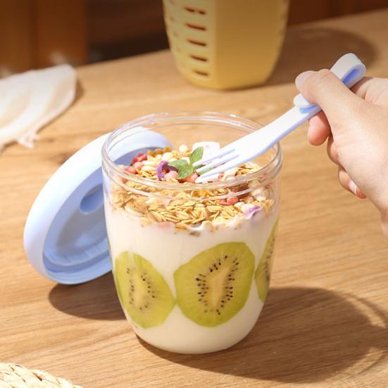 Portable Fruit Salad Container with Fork 650ml Leak-Proof BPA-Free Lunch Box with Strainer Double-Layer Lunchbox for Work Picnic Travel