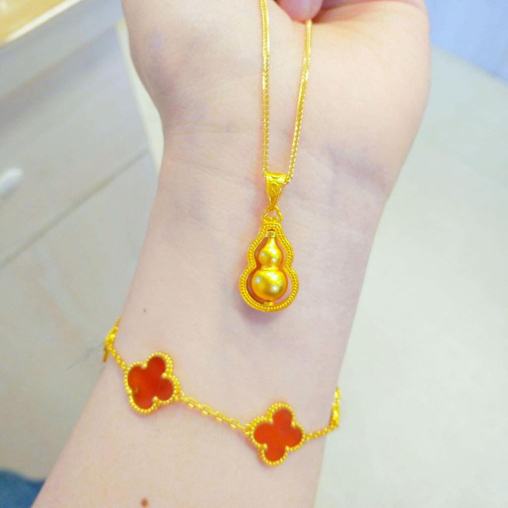 Trendy Internet Celebrity Style Rotating Fu Lu Gourd Charm Gold Necklace for Women
