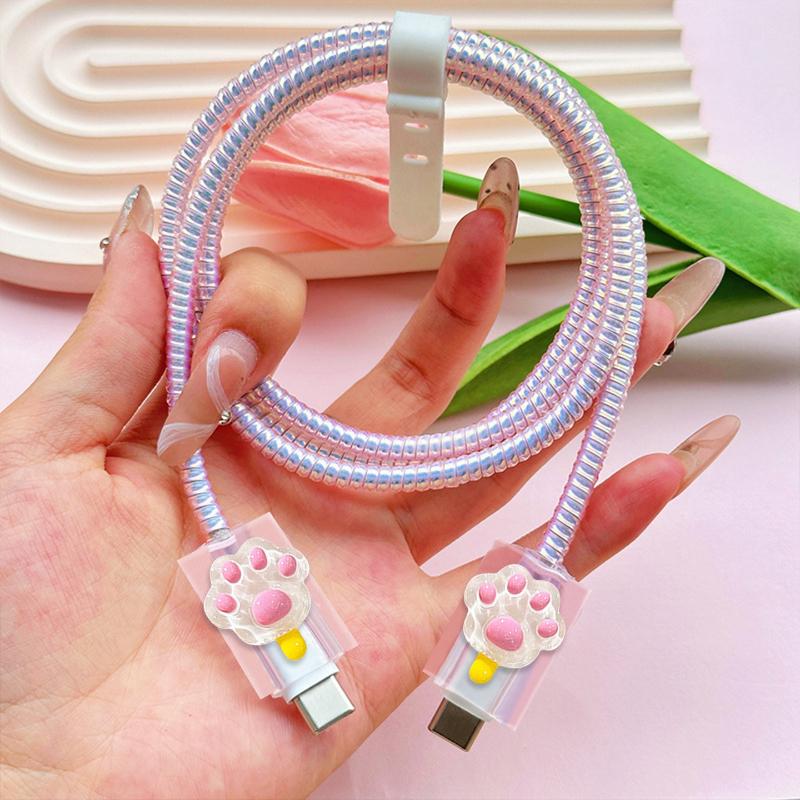 20W Fast Charging Pink Cat Data Cable Protector Cute Girls IPhone Accessories for Apple Charger