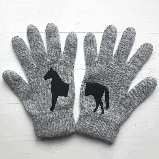Black Horse Print Gloves Warm Ribbed Knitted Gloves Funny Horse Winter Gloves Gift for Men Women Driving Daily Errands Use