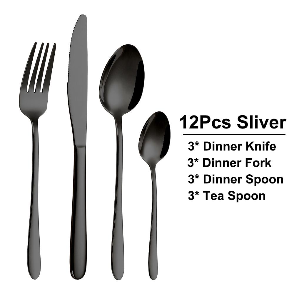 

12/16/20/24/32 шт. черные столовые приборы из нержавеющей стали в западном стиле гладкая ручка вилка ложка зеркальный набор для ужина кухонная утварь