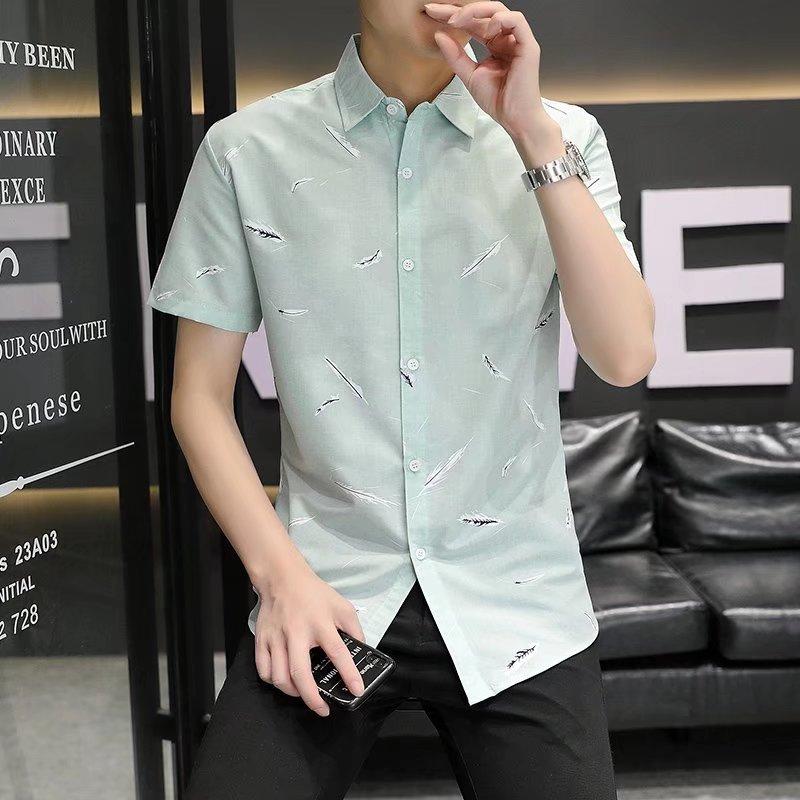 

Рубашка Мужская с коротким рукавом 2023 Весна и лето Новая половина рукава Корейская модная рубашка Печать Молодежь Бизнес Повседневный Красавчик