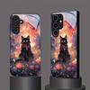Tempered glass phone case for Samsung For Galaxy S26  S21  S22  S23  S24  S25  and FE Ultra Plus. Cute black cat design.