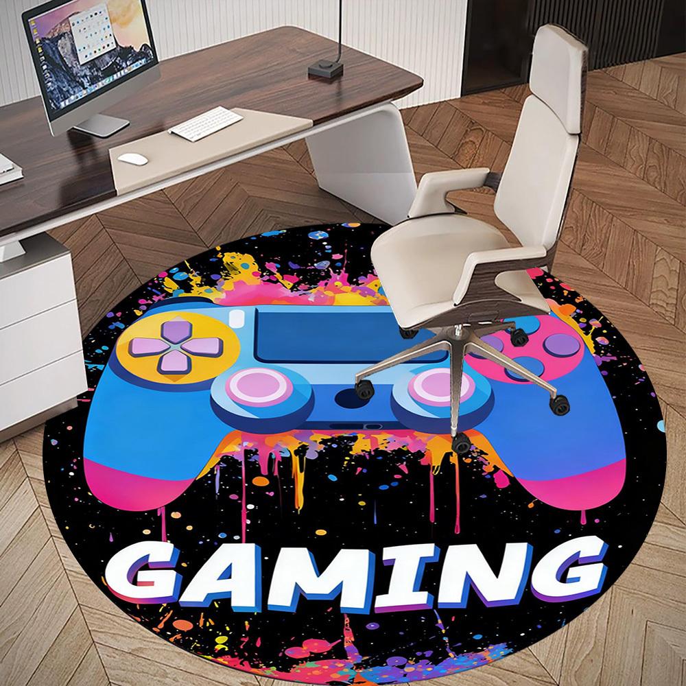 1PC Gaming Controller Round Chair mat Area Rug - Non-Slip, Floor Mat for Office, Bedroom, and Indoor Decor -Gift D1127198