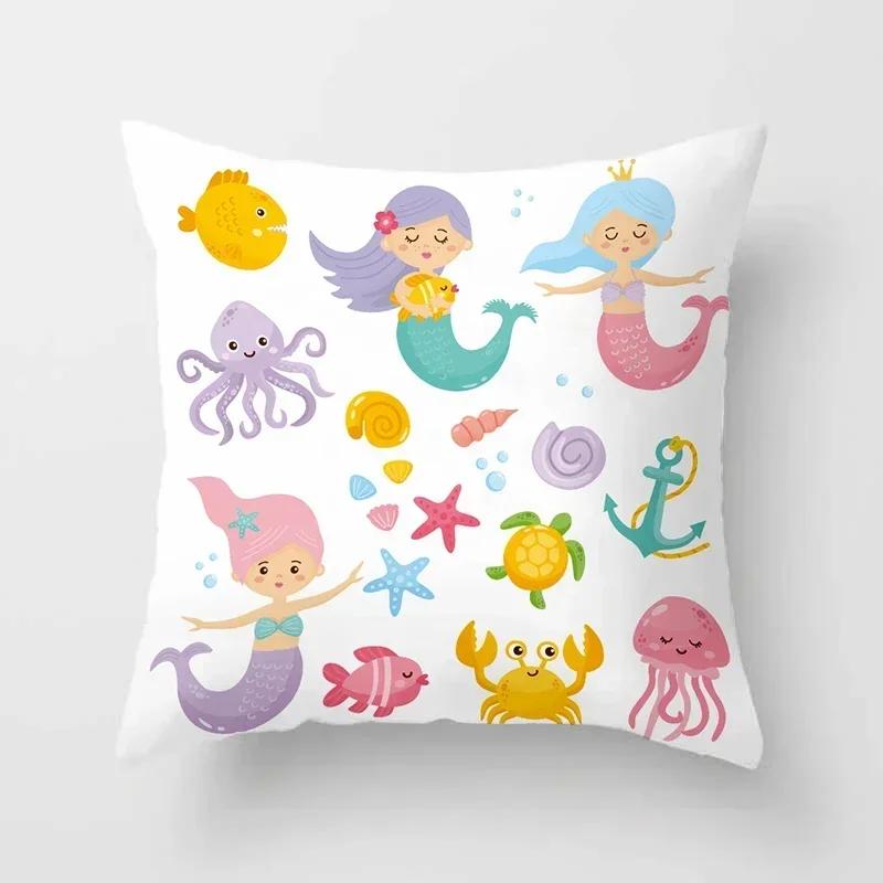 Cartoon Mermaid Decorative Cushions Pillowcase Polyester Cushion Cover Throw Pillow 45*45 Sofa Decoration Pillowcover