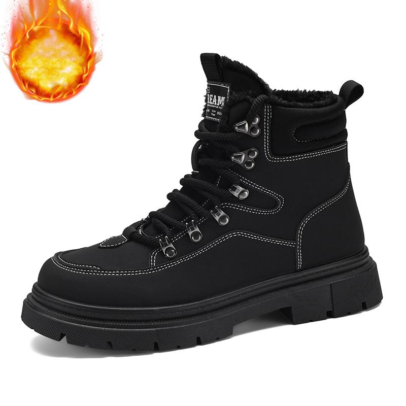 Men's Snow Boots Plush Warm Work Boots Waterproof Anti-slip Thick-soled Outsoor Hiking Shoes for Men High-top Climbing Walking