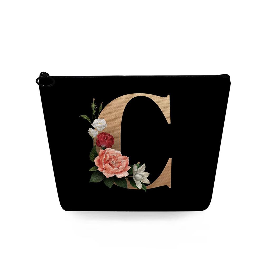 Women Black background letters Print Cosmetic Bag Toiletries Organize Travel Storage Case 6729 KTB