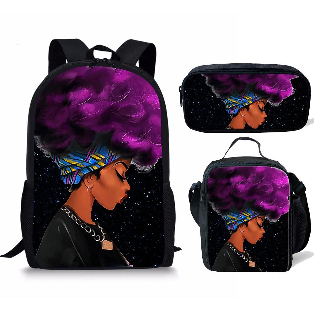 Classic Popular Funny Lovely African Girls 3D Print 3pcs/Set Pupil School Bags Laptop Daypack Backpack Lunch Bag Pencil Case