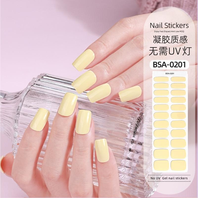 Gel Nail Strips Kit 22Pcs Solid Color Nail Stickers No UV Light Needed Easy Application for Home Travel Party Wedding