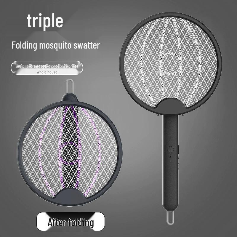 Rechargeable 3-in-1 Foldable Electric Mosquito & Fly Swatter Lamp