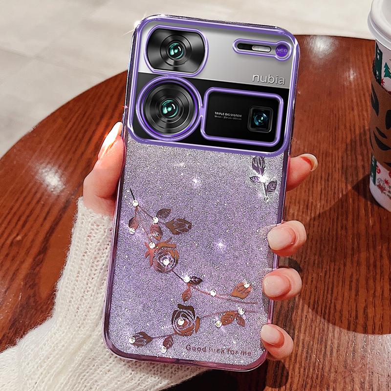 

Чехол KADEM для ZTE nubia Z60 Ultra с цветочным декором из страз и градиентом из ТПУ для сотового телефона Purple