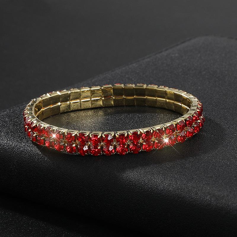 Full Diamond Bracelet Exaggerated Rhinestone Bracelet Bridal Crystal Two Rows Elastic Line Bracelet Female