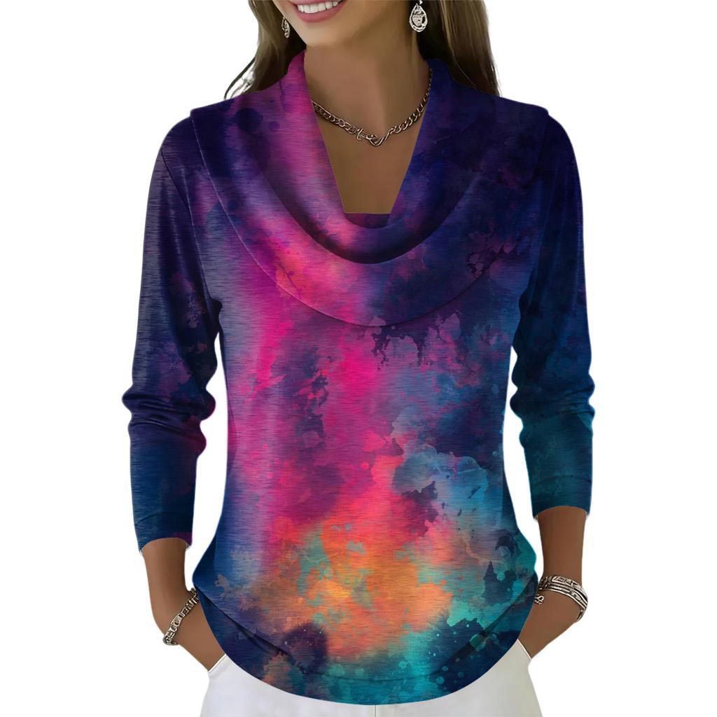 Dámský ležérní a módní svetr s dlouhým rukávem a potiskem, kulatým výstřihem