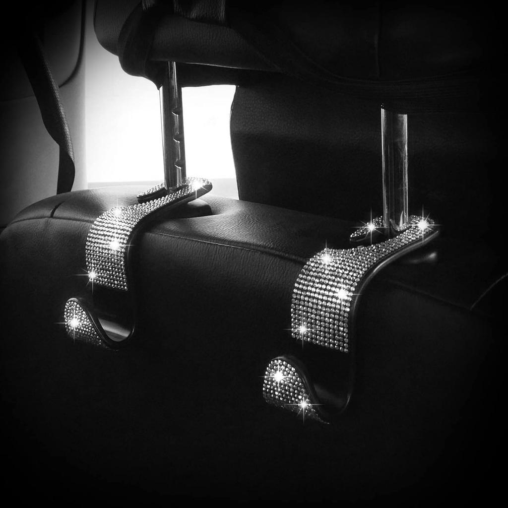 Car Purse Hook Bling Car Headrest Hook For Women Girls, 4 Packs Auto Back Seat Hangers Rear Headrest Hook For Purse, Bag, Handbag, Grocery (Silver)