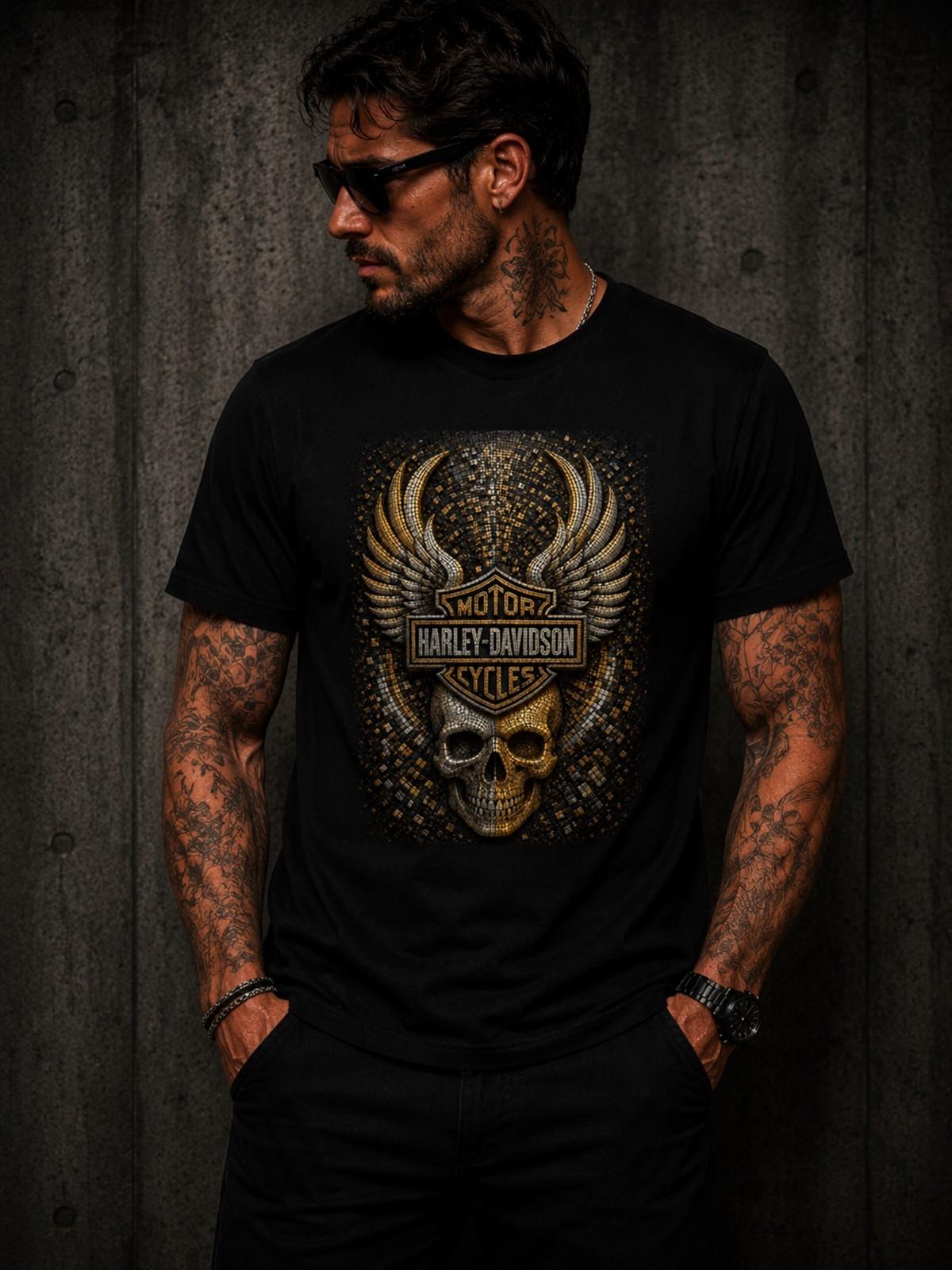 Harley-Davidson 3D Gold & Silver Mosaic Skull- S