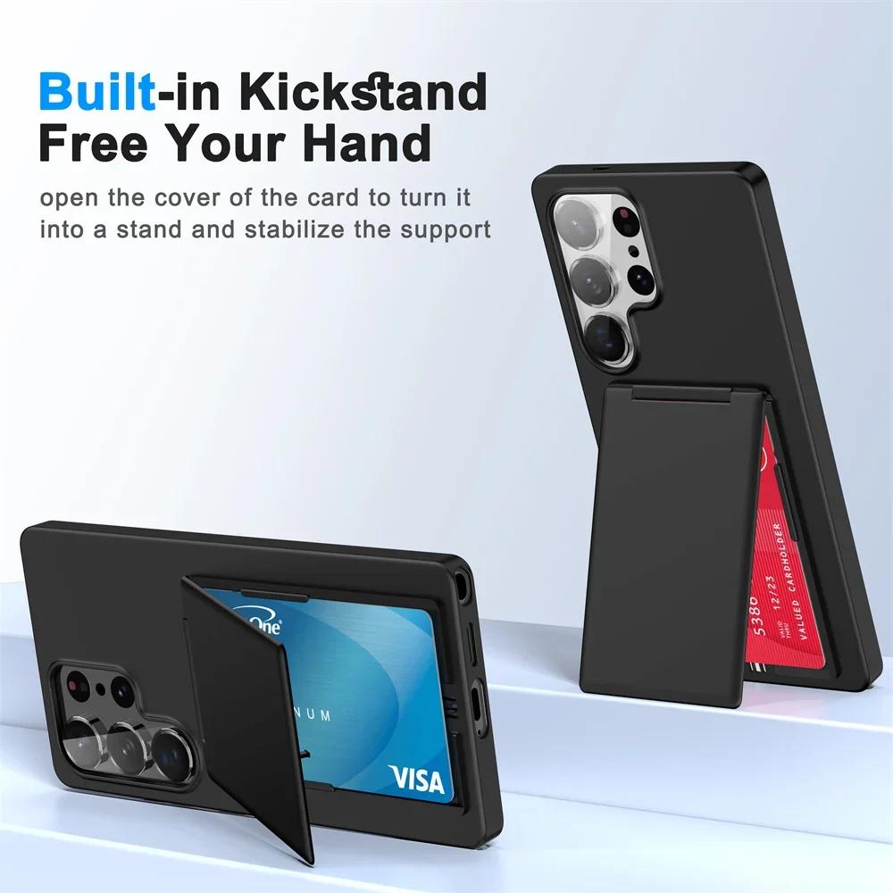Wallet with Card Holder Phone Case for Samsung S25 Edge S25 S24 Ultra S23 Plus Shockproof Kickstand Protective Cover Case