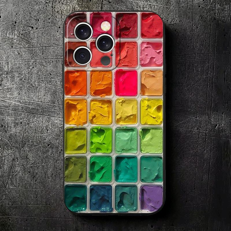 Watercolors Set Paint Palette Soft Phone Case for iPhone 16 16E 17 Air 15 Pro Max 14 Plus 13 Mini 11 12 7 Black Cover Back Shell