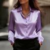 Women's  Fashionable Solid Color Lapel Button Long Sleeved Temperament Pullover Shirt Top