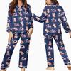 Omen's 2 Piece Printed Suit Long Sleeve Button Up Top Wide Leg Pants Suit Set Pajamas Home Casual Suit
