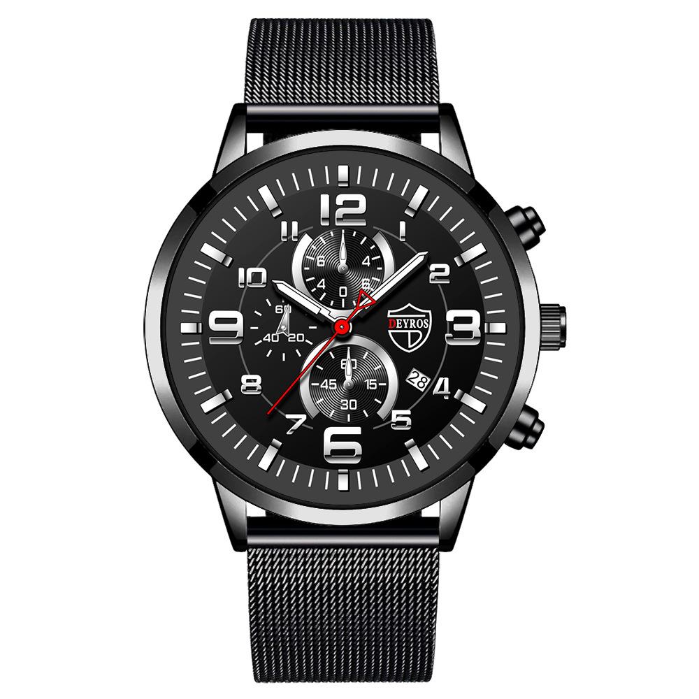 Watch Men'S Quartz Watch Stainless Steel Strap Calendar Luminous