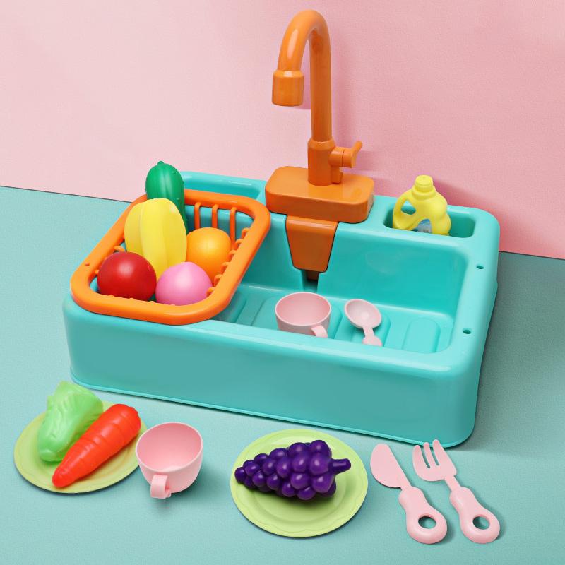 Kid Kitchen Sink Set Simulation Electric Dishwasher With Running Water Playing Toy Pretend Role Play Montessori Game For Girl