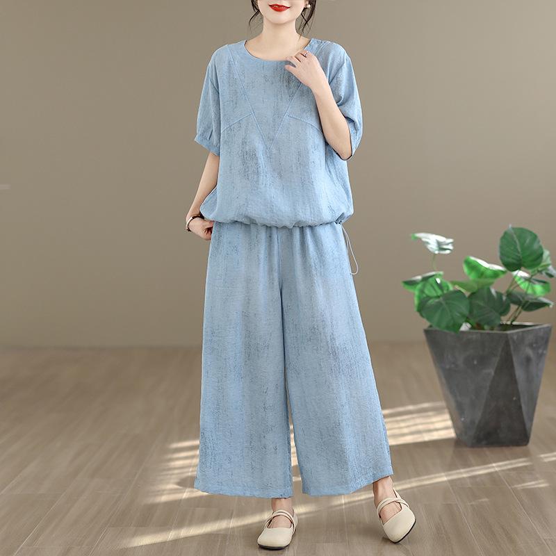 2026 Summer Fashion: Elegant Casual Cotton Linen Two-Piece Set with Wide-Leg Pants