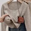 Autumn Square Collar Sexy Slim Fit Knitted Sweater for Women Fashion Winter Pullovers Women Sweaters Tops Elegant Soft Warm Ladies Knit Jumpers 25863