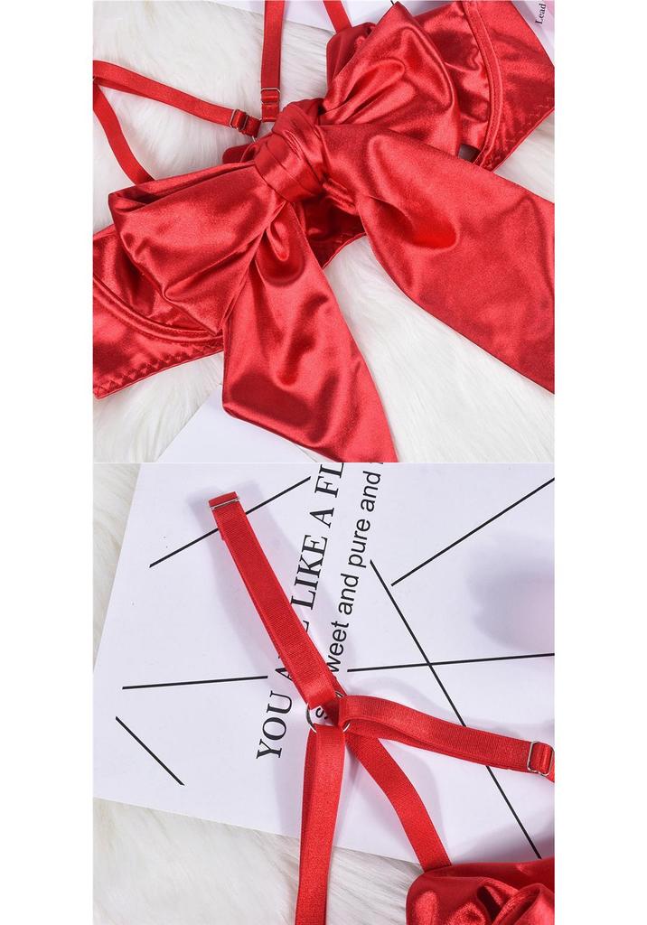 Elegant European & American Bow Hollow-Out Lingerie 3-Piece Underwire Set