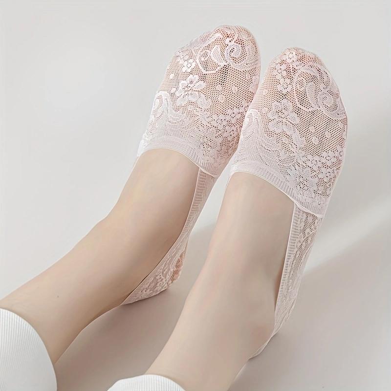 3Pairs Lace Mesh Breathable Boat Socks, Comfy & Simple Low Cut Invisible Socks, Women's Stockings & Hosiery