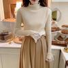 Chic and Pretty Semi-turtleneck Lace Sweater with Long Sleeves and Knitted Bottoming Shirt Women's Top
