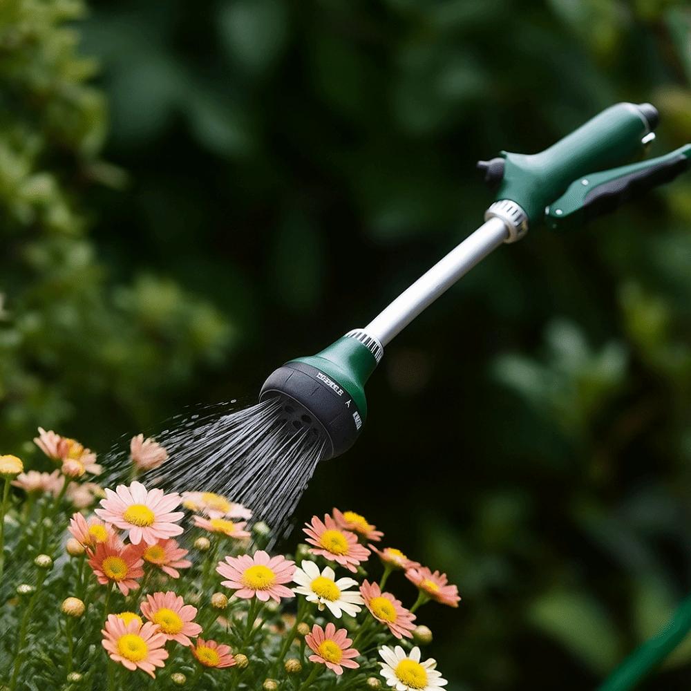 Long Handle Garden Hose Spray Showerhead Comfortable Grip 5 Spray Patterns Watering Sprayer Effort-saving Design Rubberized Grip