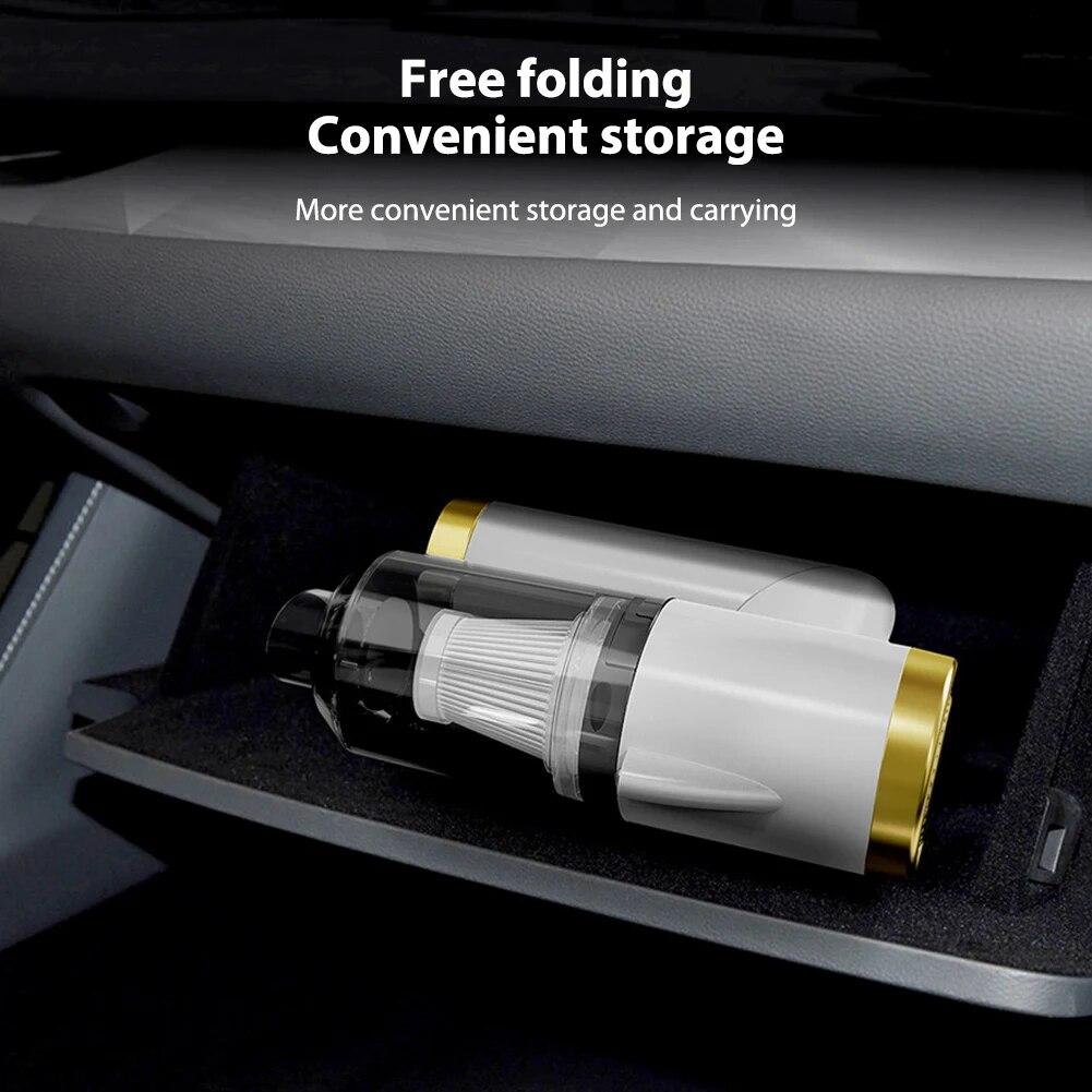 Mini Car Vacuum Cleaner Portable Rechargeable Foldable Wireless Vacuum Cleaner 120W 9000Pa 120ml Built-in LED Light for Vehicle Cleaning