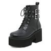 Women Leather Motorcycle Boots Thick Heel Waterproof Platform Martin Boots Metal Belt Buckle High-Heeled Short Boots Women Shoes