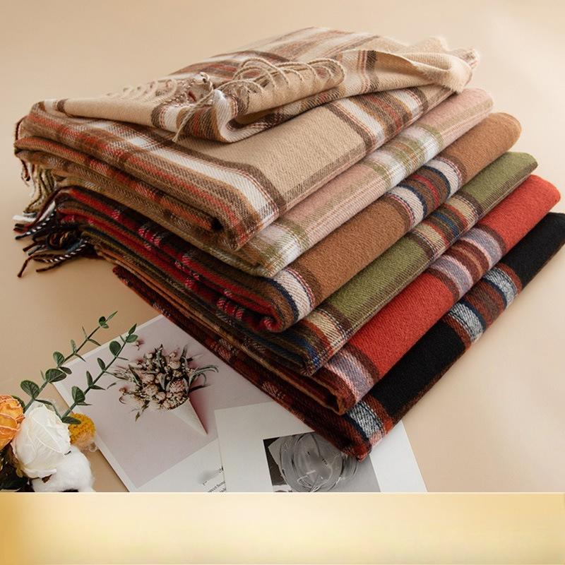 Elegant Business Plaid Scarf for Women Fashionable Commuter Imitation Cashmere Scarf Simple and Versatile Shawl Neck Protector and Scarf