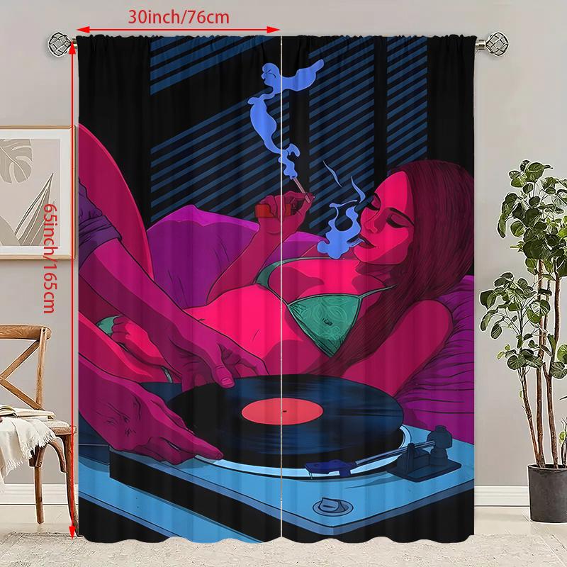 Elegant Set Of 2 Valentine Day Character Print Printed Curtain Polyester Material Suitable Bedroom Living Room Study Ideal For