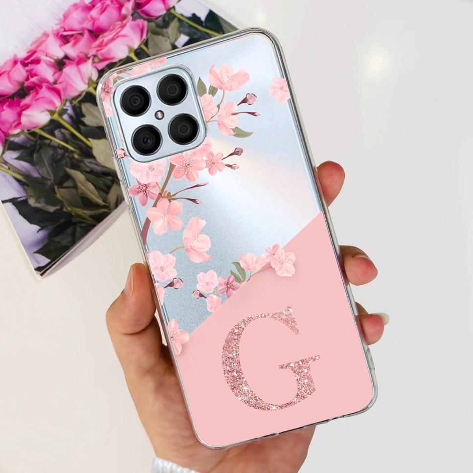 For Honor X8 4G 6.7 Case Fashion Letter Luxury Flower TPU Soft Silicone Clear Cover For Huawei Honor X8 X30I X30i 4G Phone Case Honor X8 4G