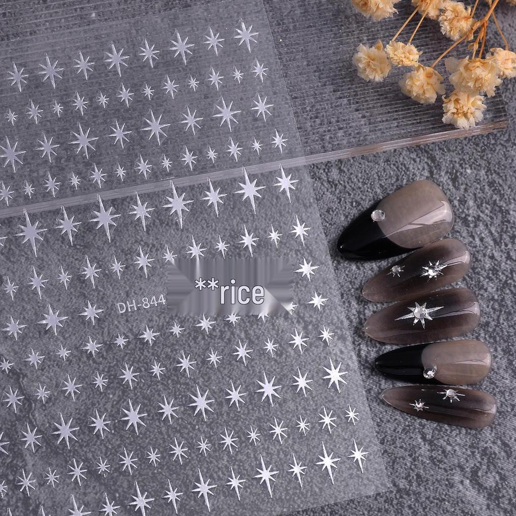 Gold, Silver, Black, and White Eight-Pointed Star Nail Art Stickers (Flat Back Adhesive)