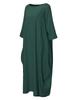 Cotton Linen Plus Size Solid Color Extra Long Dress Loose Dress [JINJUDUO] (Green, XL)