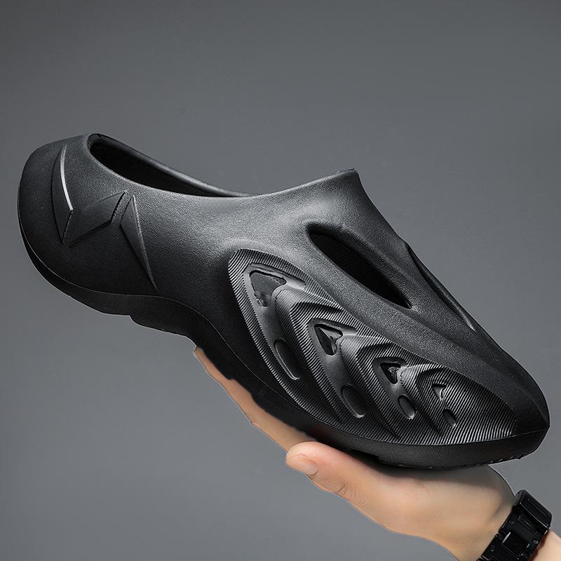 Half-Drag Hole Slippers Are Fashionable, Breathable, Light And Non-Slip, And Men'S Thick-Soled Large-Size Slippers For Beach Vacation.