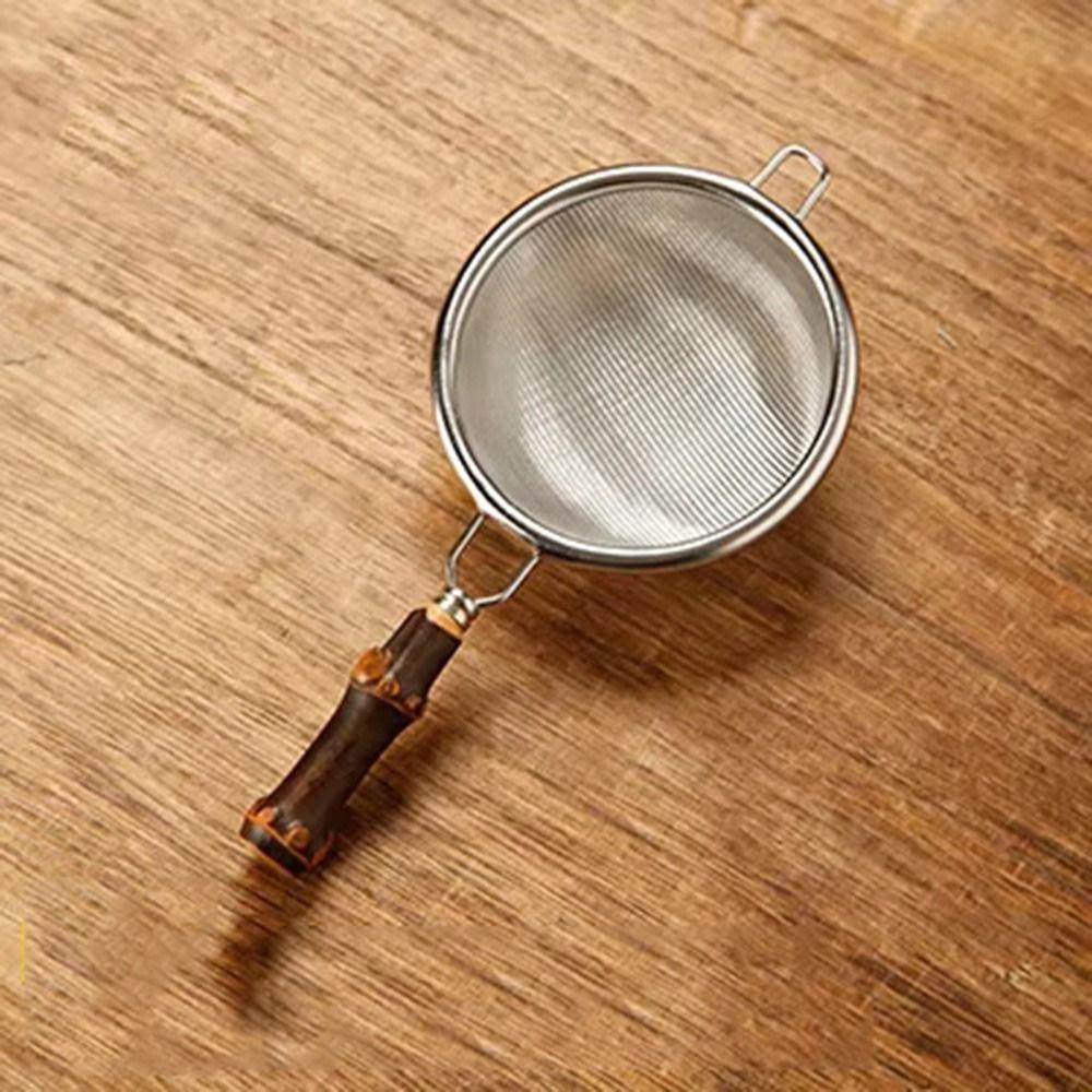 Stainless Steel Mesh Food Filter Bamboo Handle Fine Mesh Colander Metal Tea Infuser  Loose Tea Leaf