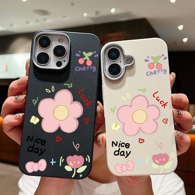 Custodia Sottile Morbida in Pelle con Fantasia Floreale Cartone Animato Per iPhone 16 Pro Max 15 14 Pro 13 12 11 Protezione Lente Opaca Cover in TPU Antiurto per Telefono