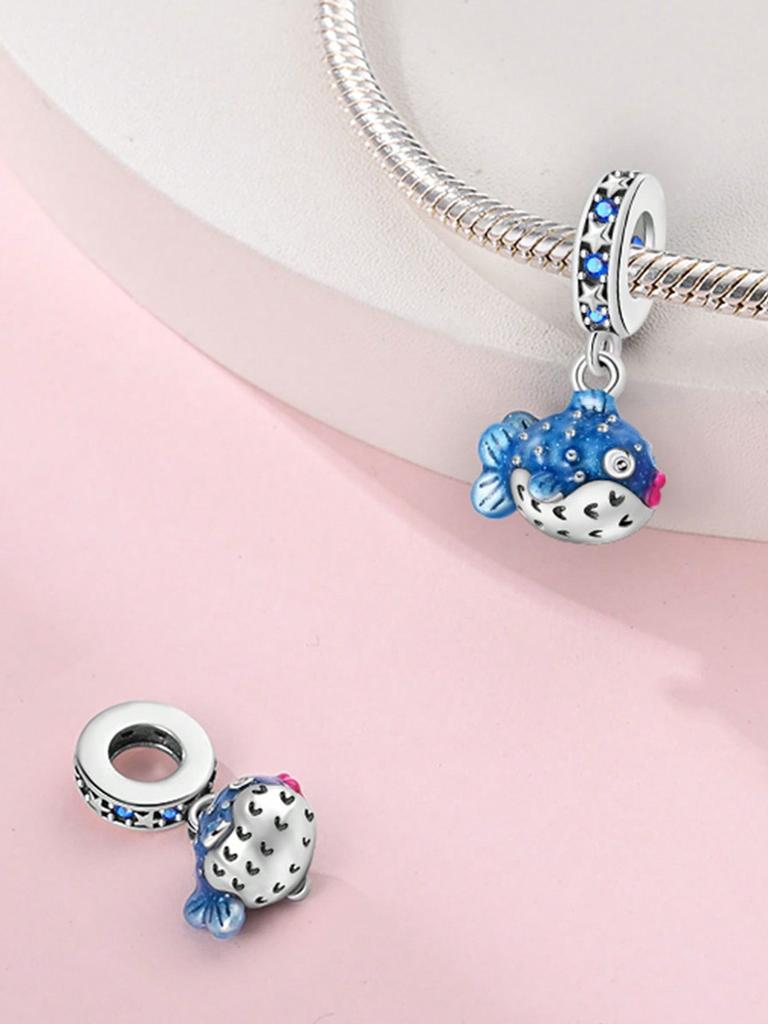 Blue Ocean Devil Fish Moon Stars Beads Charm Copper Plated Fit Charms Copperoriginal Bracelet For Jewelry Making Diy Charm