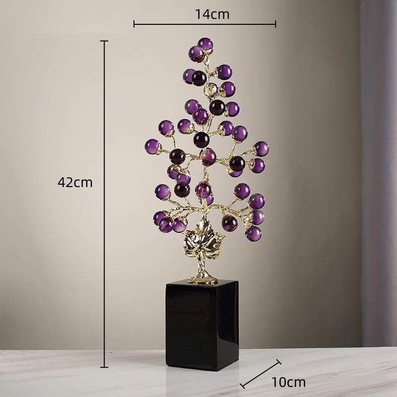 Crystal Sculpture Colored Grape Vine Metal Handicraft Artificial Plant Sculpture Metal Figurine Home Decoration Accessories