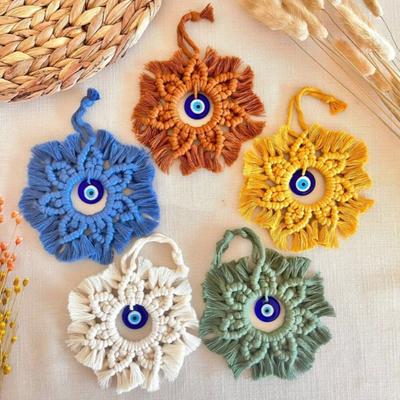 Handmade Macrame Evil Eye Wall Hanging - Boho Home & Car Decor, Turkish Nazar Boncuk Ornament, 5 Colors