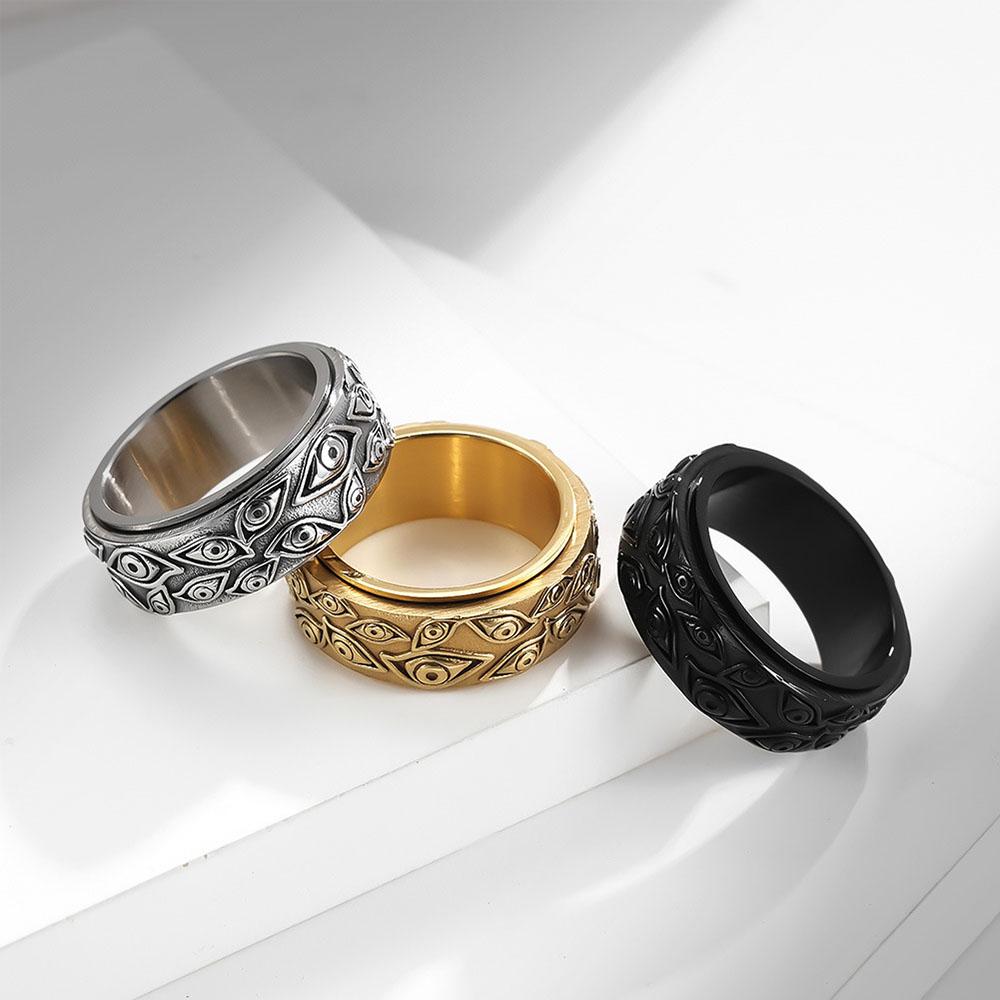 Stainless Steel Rotating Ring Evil Eye Diagram, Male and Female Rotating Anxiety Relief Fidget Ring, Gothic Punk Jewelry Gift
